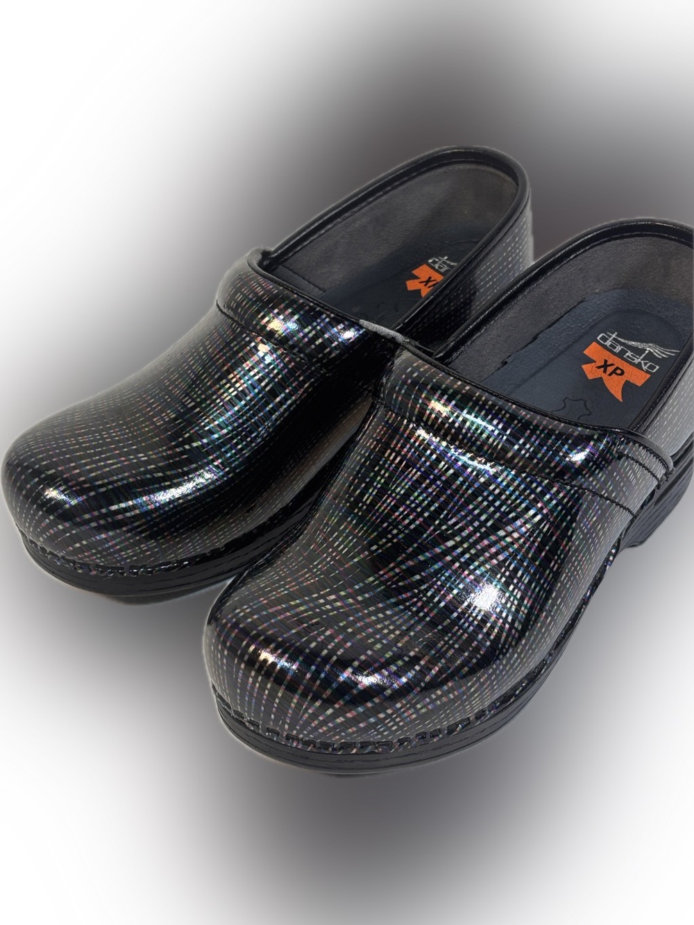 Dansko Pro XP Clogs 38 Women 7.5-8 Black Multi Crisscross Iridescent